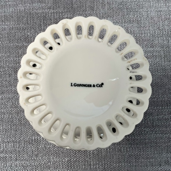 I. Godinger Co. Compote Pedestal Bowl White Porcelain Lace Cut Out Rim - Picture 7 of 15